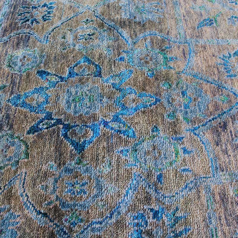 Floral blue grey brown rug